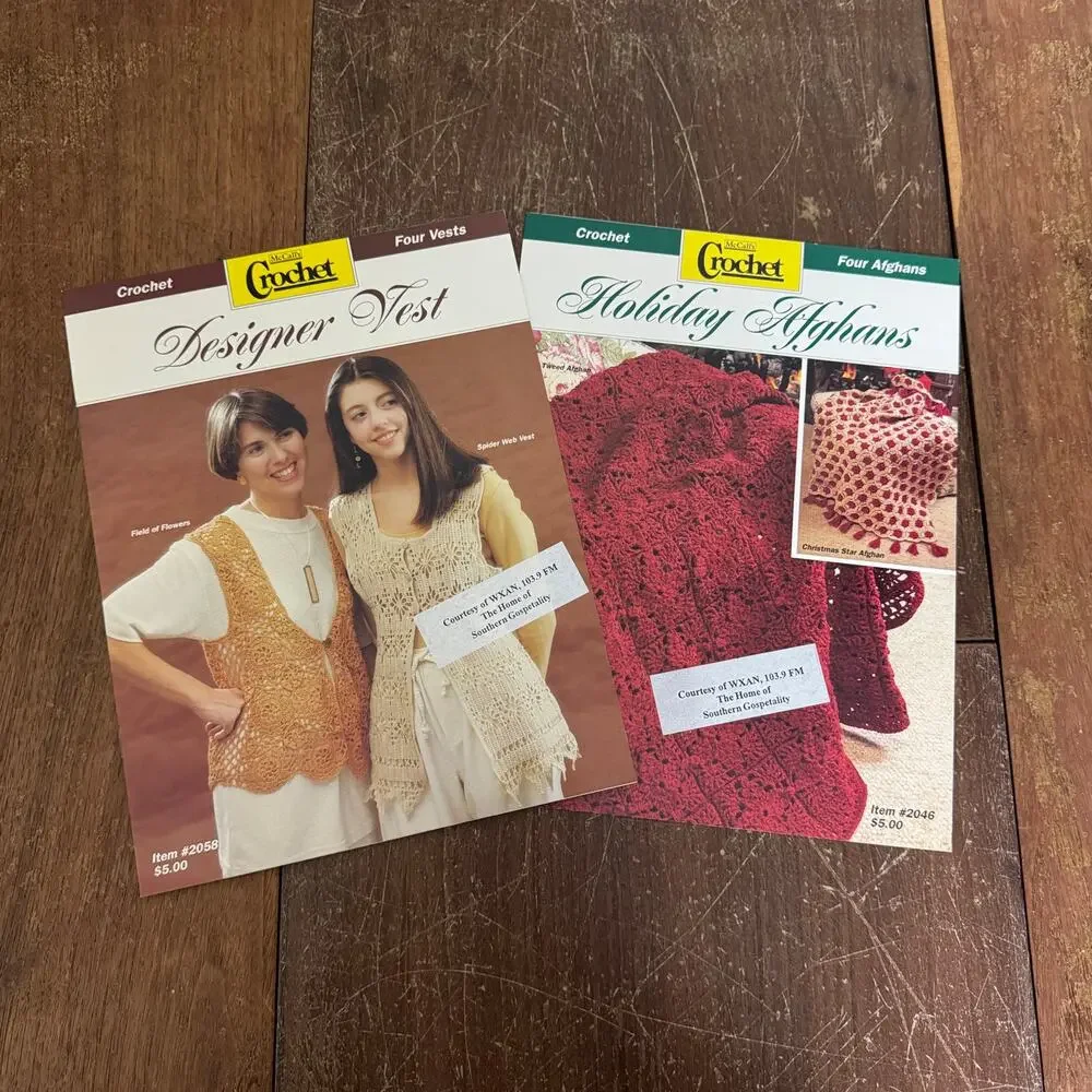 Bundle Two (2) Crochet Knitting Pattern Booklets‎ Vests & Throw Blanket